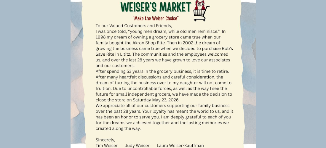 Thank you for your business! Store Closing May 23rd 2026